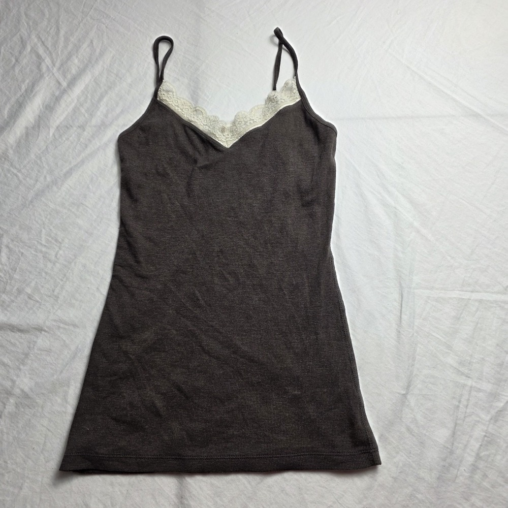 Vintage Y2K Old Navy women's tank Lace Trim Coquette Ribbed Medium brown